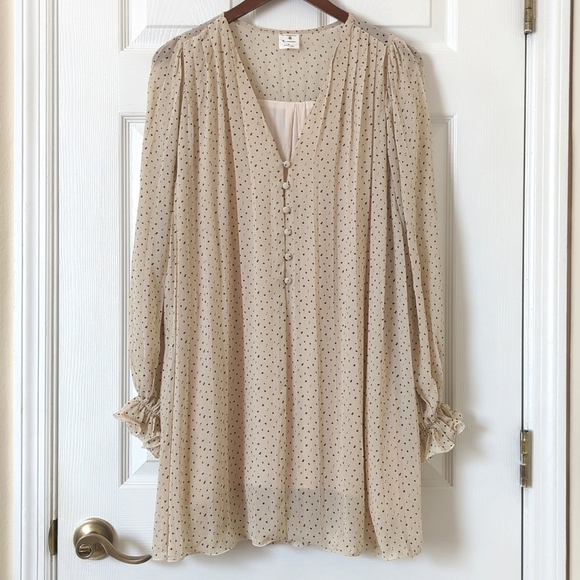 By Together Dresses & Skirts - By Together Speckled Half Buttoned Long Balloon Sleeve Mini Shift Dress Cream S